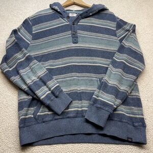 Faherty Hoodie Mens L Blue Striped Organic Cotton hoodie Pullover Beachy